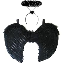 Ailes D'Ange Noir Avec Auréole Et Jupe Tulle - Déguisement Ange Femme 60/80CM Pour Carnaval Et Cosplay