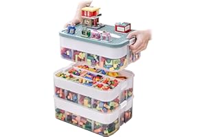 OSTWOLKE Aufbewahrungsboxen mit Deckel für Lego, 3 Ebenen Transparente Sortierbox, Plastik Stapelbar Box mit Griff& Abnehmbarem Tablett& Verstellbaren Fächer für Kleinteile, Handwerk, Accessoire