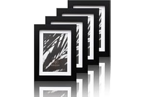 VUVUZULA 7x5 Real Glass Black Picture Frames Photo Frame 5x7 Inch Frame Set of 4 with Mount for 6x4 Inch Photo