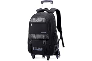 Amythe Plecak dla nastolatków z kółkami, zdejmowany plecak szkolny dla chłopców od 10 lat i starszych, swobodny plecak męski z 6 kółkami, plecak dzienny do szkoły/podróży, 16 cali