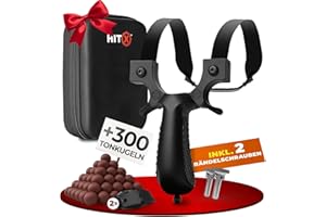 ‎HITX HITX® Zwille Steinschleuder Profi Set | Super Grip Oberfläche | Slingshot Schleuder mit Gummiband Extra Stark | Einfache Clip-Anbindung | Sportgerät in Bundle Sets mit Ersatzgummi + Tonkugeln