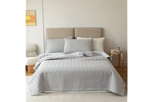 Lunoroey Bedspread King Size Beige Soft Microfiber Lightweight Quilted Bedspreads Coverlet All Season Bedding Set (1 Quilt, 2 Pillow Shams)