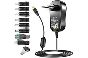 AC/DC Adaptateur Secteur Universel, PChero 24W Alimentation à Découpage avec 8 Connecteurs DC, y Compris une Prise Micro USB pour 3 / 4,5/ 5 / 6 / 7,5 / 9 / 12V l'électronique Domestique - 2000mA Max.