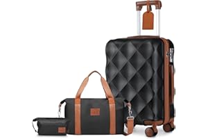 Sea choice Handgepäck Koffer Trolley ABS Leicht Reisekoffer Hardschale 4 Rollen und TSA Schloss Mit 1 Reisetasche und 1 Kulturbeutel (55cm, Schwarz)