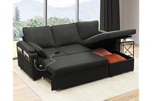 DURASPACE Sofa Bed Sleeper Pull Out 2 In 1 Sectional Sleeper Sofa Couches With Storage,USB, Cup Holder,Pullout Sectional Couches For Apartment Living Room (Dark Gray)