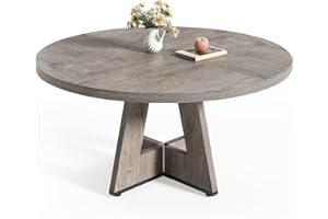 LITTLE TREE Round Dining Table for 4-6 People, 47 Inches Dining Room Table with Wooden Pedestal Base, Grey Dinner Tables, Circle Kitchen Tables for Dining Room, Kitchen, Living Room(Table Only)