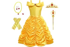 Foierp Fille Princesse Belle Costume Enfant Hors épaule Deguisement Robe Tenue de conte de fées pour Petite Fille
