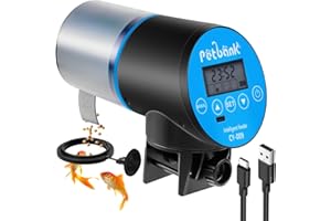 Petbank USB Charger Alimentador Automático Acuarios con Temporizador Recargable, Dispensador Comedero Acuario con Pantalla LCD, Dispensador Comida Peces Automatico, Azul