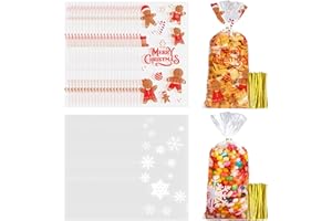 lttorjf 100 Pezzi Sacchetti Di Biscotti Caramelle Di Natale Con Cravatta Fiocco Di Neve Omino Di Pan Di Zenzero Sacchetti Regalo Trasparenti Confezioni Regalo Di Natale Sacchetti Sigillati