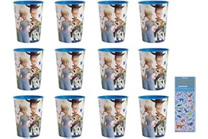 Unique Toy Story 4 Movie Plastic Favor Cups Party Favor 16oz - 12 Plastic Cups and 1 Esave Dinosaur Sticker Sheet