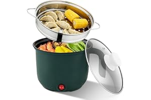 GOMETY Elektrisk Värmegryta 1,5 L Elektrisk Varmkanna Med Ångkokare Bärbar Mini Non-Stick Kastrull Snabb Ramen Spis Multikokare För Soppa Pasta Havregryn Ägg Nudlar