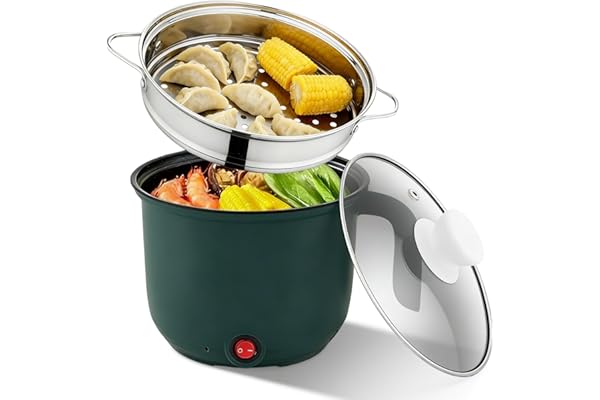 GOMETY Casserole électrique Hot Pot, 1,5L Casserole électrique Hot Pot avec cuit vapeur Mini antiadhésif portable Casserole électrique Cuiseur rapide pour Ramen Multicuiseur pour soupe, pâtes, flocons
