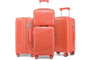 Sea choice Luggage Set 3 Piece 24" Expandable Suitcase Hardshell Lightweight Polycarbonate Trolley Case 8 Spinner Wheels Suitcases 4 Piece Set with YKK Zipper TSA Lock 12" 20" 24" 28",Coral Red