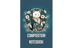 Composition Notebook: Japanese Stationery Kimono Serious Cat Journal with Flowers Minimalism | Japan Aesthetic Gifts For Teenage Girls