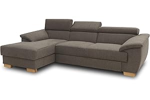 ‎DOMO. COLLECTION DOMO Collection David Sofa, Ecksofa mit Rückenfunktion, Eckcouch mit Schlaffunktion und Bettkasten (Staufach), 272 x 166 cm Funtkionssofa mit Federkern in braun