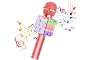 ShinePick Karaoke Wireless Microphone, Recording & Singing Microphone for Kids Adults, 5 Different Voice Changers, Dancing LED Lights, Bluetooth Portable Karaoke Machine for Phone/Pad/TV (Pink)