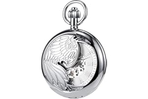 TREEWETO Herren Taschenuhr mit Kette, Retro Adler Analog Steampunk Skelett Uhr, Mechanisch Handaufzug Taschenuhren mit römischen Ziffern für Herren