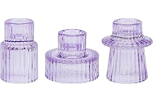 HofferRuffer Candle Holders Set of 3,Glass Votive Tealight Holders for Taper/Pillar/Tealight Candles,Candlesticks for Table Centerpiece, Wedding,Birthday,Gifts（Purple）