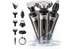Sejoy Electric Rotary Shaver Men UK, Electric Razor for Men, Shaving Razor Pubic Hair Beard Body, Electric Shavers Men Beard Trimmer-5 in 1 IPX7 Waterproof Wet and Dry, Rechargeable Cordless Champagne