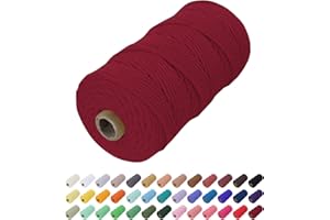 Uiopa Makramee Garn 2mm x 200m, Baumwollkordel Farbig Baumwollgarn Geflochten Baumwollseil, Natürliche Baumwollschnur für Wandbehang, Vorhang, Traumfänger, Hängepflanze, Deko (Weinrot)