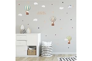 YABADUU Set di adesivi da parete, con motivo con mongolfiera, su 4 fogli DIN A4 in totale, 150 x 55 cm, per la cameretta dei bambini e dei neonati, in stile ad acquerello, Y057-1 (animali)