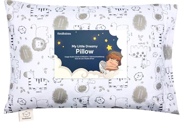 Oreiller pour Tout-Petit avec Taie d'oreiller - Oreillers Oreiller pour Tout-Petit en Coton Biologique Doux pour Dormir - Lavable en Machine - Parfait pour Les Voyages (KeaSafari)
