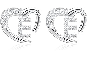 Astellea Dainty S925 Silver Earrings for Women Girls, Heart Initial Stud Earrings Cubic Zirconia Letter Jewellery Gifts for Friend Mum Daughter Birthday Christmas
