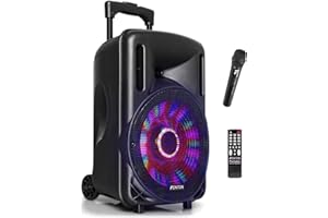 FENTON 170.091 Sistema Portatile attivo da 450W, con illuminazione LED RGB Woofer da 10” con BT/USB / MP3 e Microfono UHF, Nero