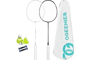 OGEENIER Raquette de Badminton Professionnelle légère avec 2 Bandes de préhension et 2 Volants et 1 Sac pour Raquette de Badminton pour 2 Personnes
