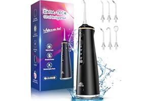 DADA-TECH Idropulsore Dentale Portatile, Water Flosser Irrigatore Dentale Professionale con 4 Modalità & 8 Livelli Regolabili 7 Ugelli e Serbatoio da 300ML Idrogetto Orale per Pulizia Denti (Nero)