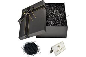 XWCHASA Caja de Regalo Grande con Tapa, Caja de Regalo con Lazos, Color Blanco, Juego de Tarjetas de Felicitación, Rafia Hamper Shreds para Bodas, Cumpleaños, Navidad (29 x 21 x 10,5 cm)