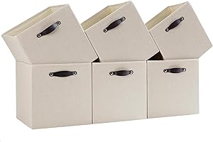 FABINADO 260g/㎡ Fabric Storage Cube Boxes, Linen Storage Baskets for 28x28 cm Cube Storage Shelving Unit, Bookcase, Closet & Wardrobe, 3mm Mid-Layer, 6 Pack (Candlelit Beige, 26.6x26.6x28 cm)