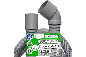 Tubo Desague de Lavavajillas Universal 1,9 m Interno Ø 30/19 mm Exterior Ø 35/25 mm Recto y en Angulo 45° con Código Original 91670102 para Candy - MADE IN EU - Garantía de 5 Años - ONIX TECH