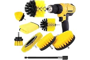 YIHATA Cepillo para Taladro 9 Piezas Eléctrico Cepillos Taladro Multifuncionales, Coche Limpieza Kit para Limpiar Paredes, Baño, Cocina, Tapiceria Coche, Piso Azulejo, Esquinas, Terraza (Amarillo)