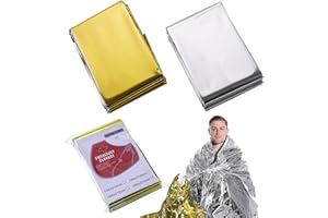 KEUGT 3 First Aid Blankets, Gold and Silver Two Color First Aid Blankets, Emergency Warming Blankets, Outdoor Survival First Aid Blankets, Space Blankets, Foil Mylar for Outdoor, Survival or First Aid