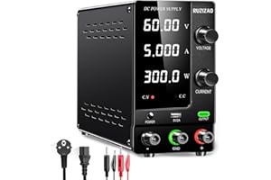 RUZIZAO Alimentatore da Banco 60V 5A, Alimentatore da Laboratorio con Interruttore di Uscita OUTPUT e Encoder, Alimentatori Banco Regolabile con Display LED a 4 Cifre e Porta di Ricarica USB 5V/2A