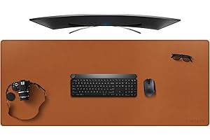 ZORESYN Tappetino per mouse da gaming - Sottomano da Ufficio - 1400x600x2 mm - Bordi cuciti, Base in Antiscivolo, Superficie in pelle PU, Adatto a Tastiere e Mouse, Computer e Portatili - Marrone