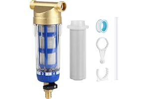 SWAWIS Filtr do wody wielokrotnego użytku, filtr do wody spin-down z wymienną wkładką filtracyjną, żelazny filtr do wody ze studni, kran, filtr wody (1/2")