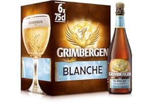 Grimbergen Blanche, Cassa con 6 Bottiglie da 75cl, Birra d'Abbazia Blanche/Witbier, Gusto Agrumato e Speziato, Gradazione Alcolica 6.0% Vol.