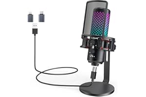 ZealSound Micrófono USB juegos para Phone teléfono PC,micrófonos METAL con silencio,indicador RGB,filtro pop,soporte de choque,control de ganancia transmisión computadora Discord Twitch Podcasts Video