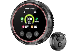 WOLF GUARD 5IN1 Rivelatore di fumo e monossido di carbonio a spina e combinata di gas naturale combustibile, Batteria di backup, Sensore di temperatura e umidità per casa hotel RV HD13-CGS (Nero)