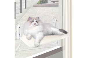 Auauraintt Leżak okienny dla kotów, 60 x 30 cm, łóżko dla kota, składany, bezprzewodowy leżak dla kotów, z dwustronną matą, ze stabilnymi przyssawkami, obciążenie do 23 kg, rozm. L, beżowy