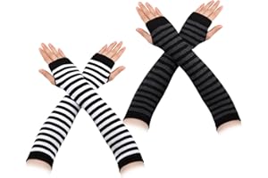 Boyiee 2 Paar Frauen Fingerlose handschuhe gestreift lang Armstulpen Damen Striped Arm Warmers Therian Stuff Für Carnaval Stricken Armwärmer Daumenloch Dehnbare Warme Handschuhe für Herbst und Winter