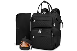 RAINSMORE Baby Wickelrucksack Groß Wickeltasche Rucksack mit Wickelauflage Schnullerhalter Kinderwagengurten Babytasche Diaper Bag Multifunktions für Mama und Papa Schwarz