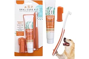 LIBAIDZ Set 3 Pezzi Spazzolino e Dentifricio per Cani al Gusto di Manzo 70g Spazzolino Setole Morbi e da Dito, Kit Pulizia Denti Cane Anti-Placca Tartaro