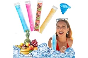 GGUFAY 100 pezzi Sacchetto per ghiaccioli Senza BPA Sacchetto per ghiaccioli con imbuto,Sacchetti per muffe Ice Popsicle,Stampi per ghiaccioli, per Yogurt, Caramelle Rock, Gelato Party(5.5 x 28 cm)