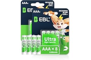 EBL 8PCS AAA Baterías Recargables, Baterías Recargables AAA 1100mAh 1.2V Ni-MH de Alta Capacidad con Descarga Constante, con Embalaje Nuevo