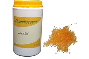 CHEMDISCOUNT 1kg Silica Gel mit Farbindikator orange in einer luftdicht wiederverschließbaren Dose Silicagel Silika Gel Silikagel regenerierbares Trockenmittel