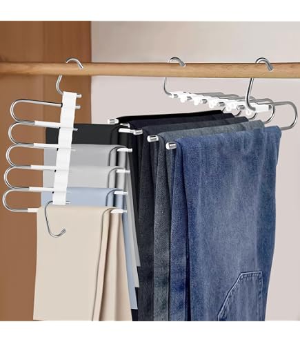 Porte-Pantalons Gain De Place - Lot De 4 En Acier Inox, 7 En 1, Crochets Pivotants 360°