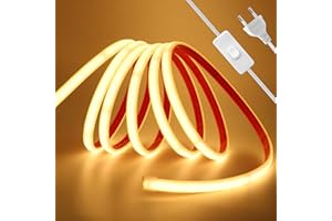HEGEHE - Striscia LED COB 230V 5m, ogni 10cm può essere tagliato una volta, flessibile impermeabile IP65, striscia neon LED FCOB 240 LED/m 90+, con interruttore [bianco caldo 3000K]